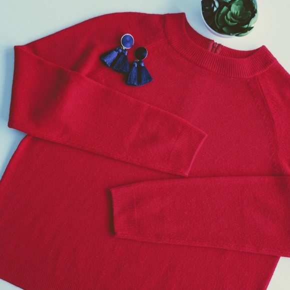 Vintage Cherry Red Crewneck Sweater 1/4 Zip Back - Picture 7 of 7